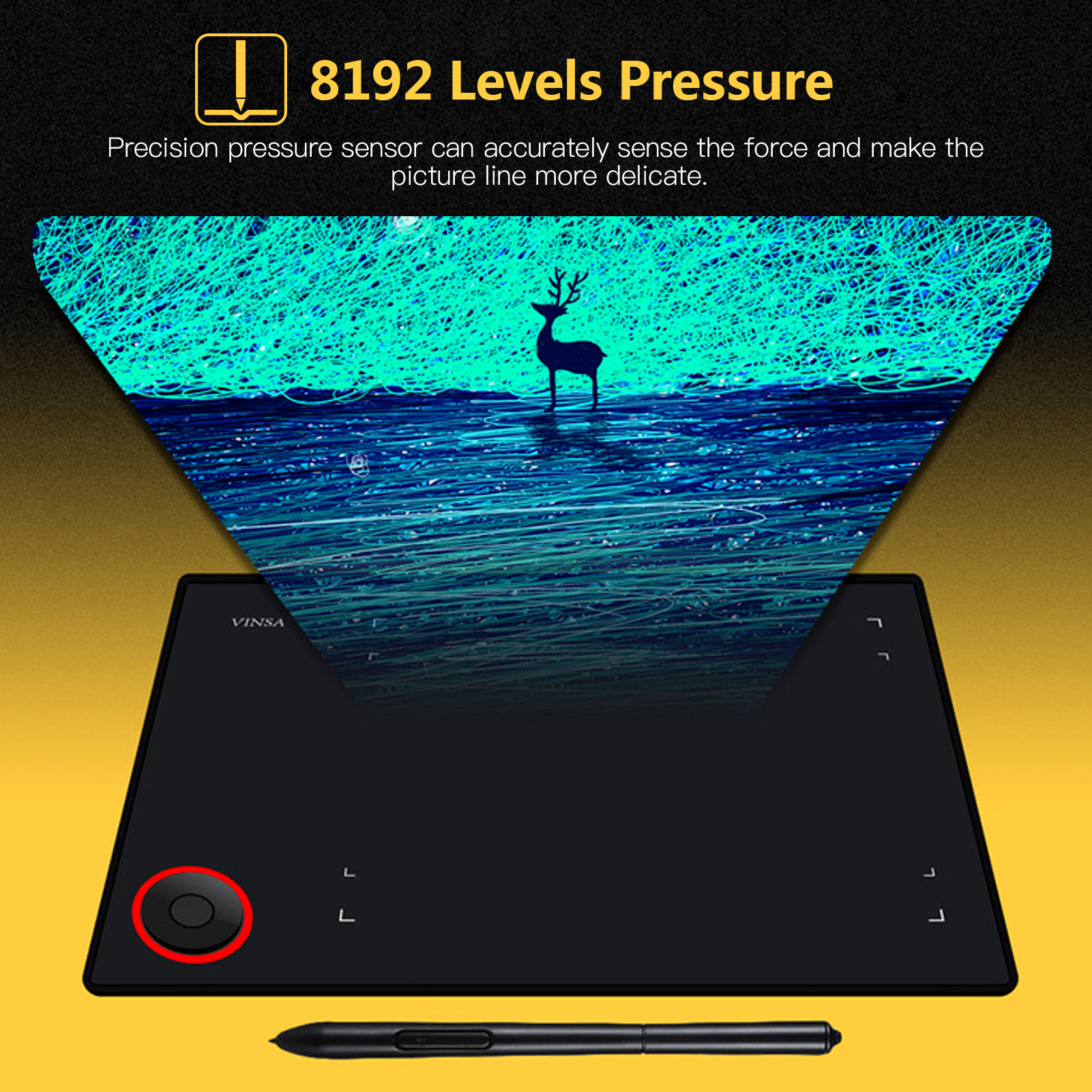 Professional Graphics Drawing Tablet Writing Board Controller Knob 8192 Levels Battery-Free Stylus Support PC/Laptop Connection