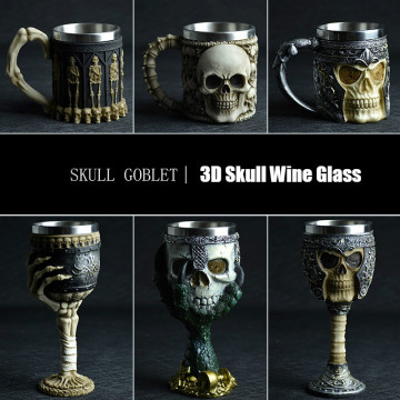Retro Beer Cup 3D Skull Mug Resin Double-layer Stainless Steel Espresso Coffee Cup Halloween Mug Tea Whiskey Glass Cup Drinkware