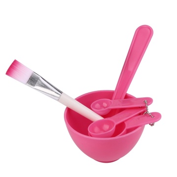 4 In 1 Diy Facial Mask Mixing Bowl Brush Spoon Stick Brush Face Care Set Women Facial Beauty Professional Kits Tools(Rose Red)