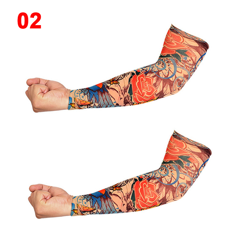 2PCS Outdoor Cycling Sports Tattoo Sleeves Elastic Arm Warmer 3D Tattoo Printed UV Protection MTB Bicycle Sleeves Arm Warmers