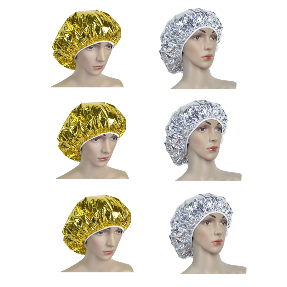 6Pcs Hair Dyeing Caps Aluminum Foil Heat Insulation Cap Professional Hairdressing Cap Hair Dyeing Cap (Golden Silver ,Each 3Pcs)