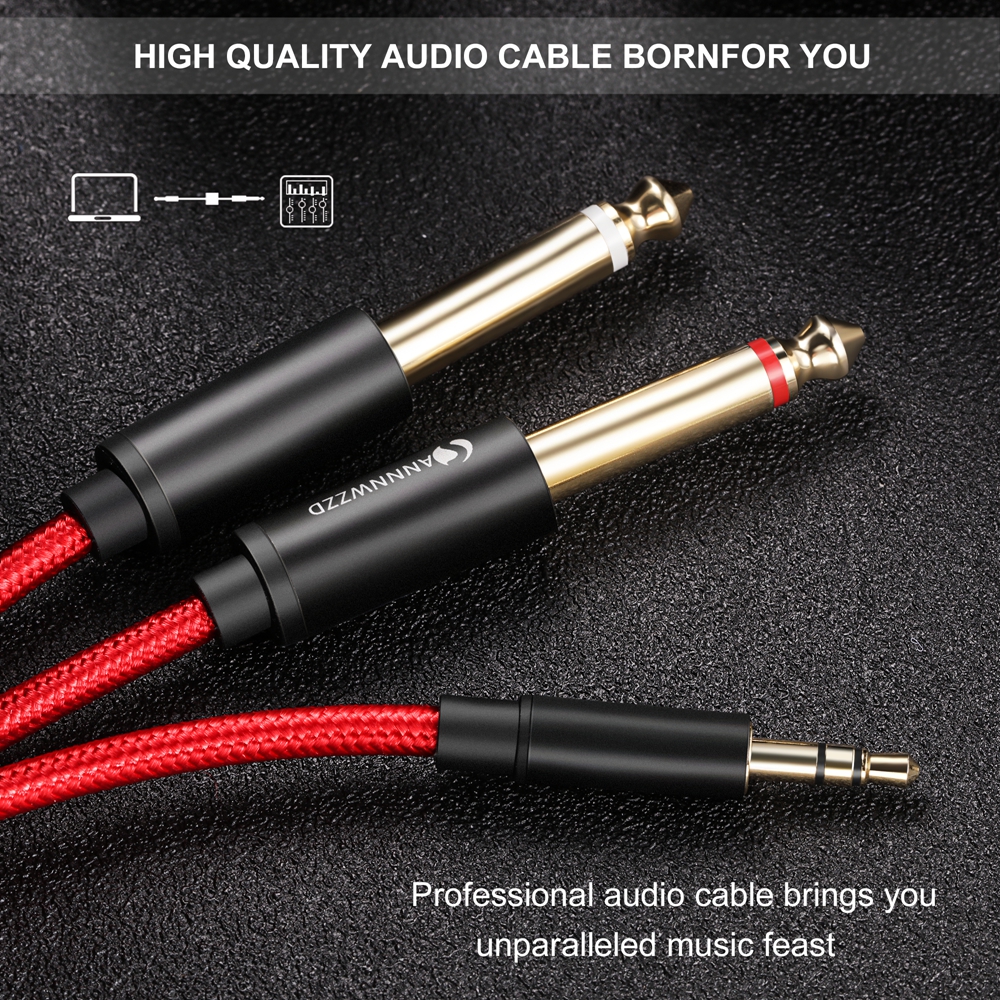 3.5mm to 6.3mm Mono Cable 1/4 to 1/8 Inch Male to Male Audio Splitter Cable Digital Interface Instrument Cable for Mixer Guitar