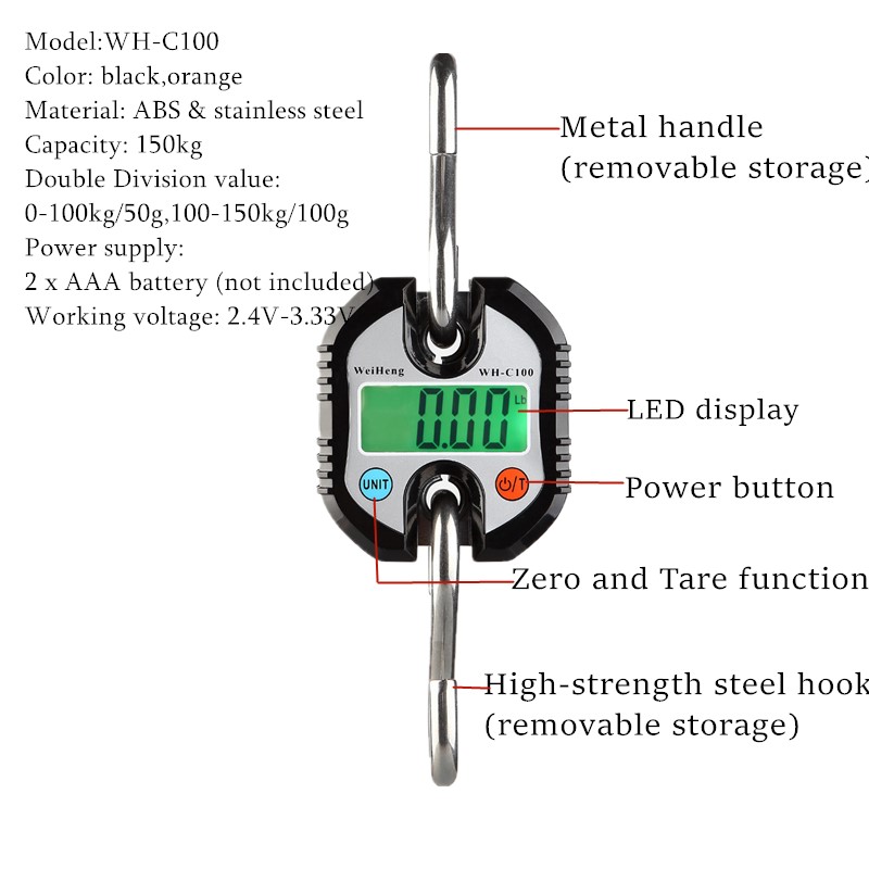 Crane Scale Weight 300kg 150kg/50g 200kg/100g 500kg/100g Heavy Duty Hanging Hook Scales Portable Digital Stainless Steel 40%off