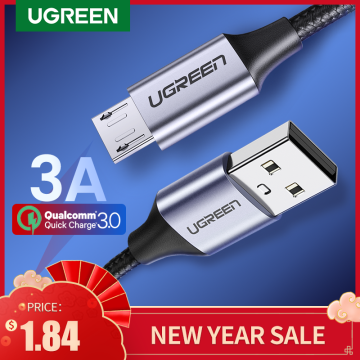 Ugreen Micro USB Cable 3A Nylon Fast Charging USB Type C Cable for Samsung Xiaomi HTC USB Charger Data Cable Mobile Phone Cable