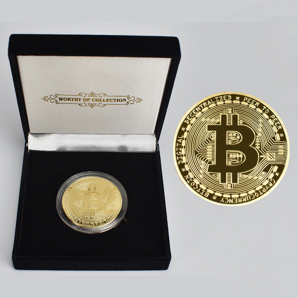 BitCoin Physical Cryptocurrency Collection Coin in Velvet Gift Box Gold or silver Plated Bit coin