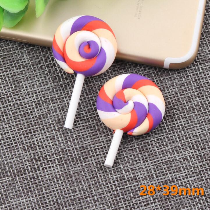 10 pcs/lot Beauty Kawaii Rainbow Lollipop Candy Polymer Clay Cabochons Flatback For DIY Jewelry Decoration