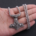 Dropshiping new arrival stainless steel Vikings Raven Mjolnir rune thor hammer pendant necklace men gift