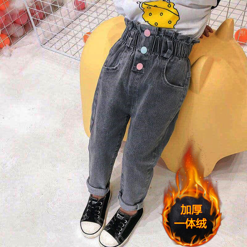 2020 Winter Kids Jeans Girl Print Jeans For Girls Fashion Waist Girls Jeans Pants velvet warm Casual Girls Clothes 1-8Years