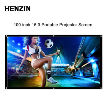 HENZIN Portable 100 inch Wall Mounted Projector Screen HD 16:9 Polyester Foldable Projection Screen For Home Outdoor Cinema