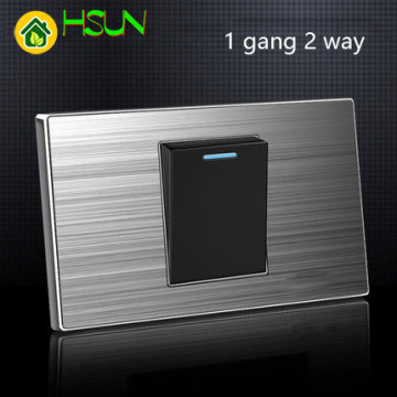 Us Standard 1 Gang 2 Way Light Switch With Led Indicator On / Off Wall Switch Stainless Steel Panel 118mm * 72mm