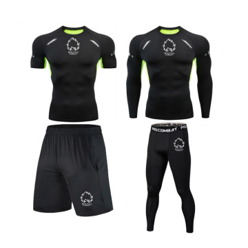 Brand Men Running Set Compression T shirt Tight Pants Sport Suit Gym Jogging Fitness Sportswear Trained Rashguard MMA