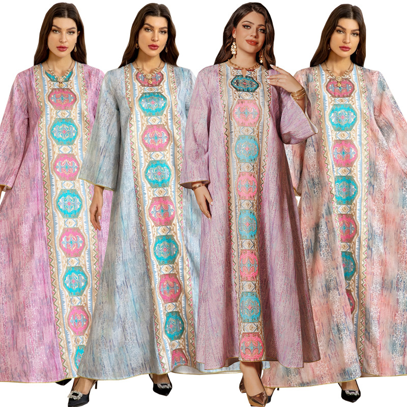 Printed Beaded Embroidery Abaya Dress Detail