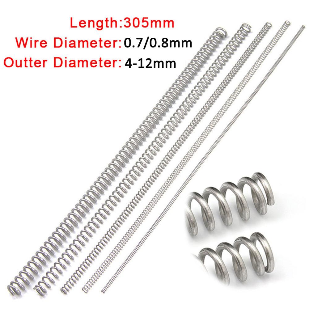 3Pcs 304 Stainless Steel Long Spring Y-type Compression Spring Wire Dia 0.7mm/0.8mm Outer Dia 4-12mm Length 305mm