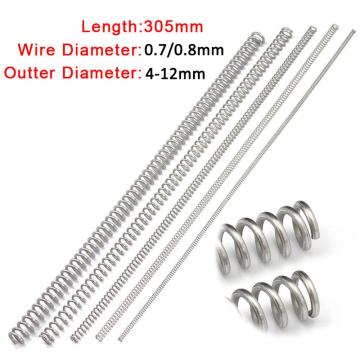 3Pcs 304 Stainless Steel Long Spring Y-type Compression Spring Wire Dia 0.7mm/0.8mm Outer Dia 4-12mm Length 305mm