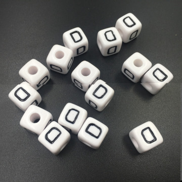 Free Shipping 100PCS English D Printed White Cube Acrylic Letter Beads Square Lucite Plastic SIngle Alphabet Jewelry Beads