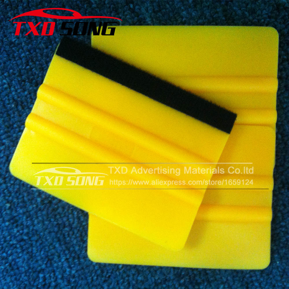 5pcs/lot Yellow squeegees with felt for car wrap cloth squeegees Vinyl Soft Plastic Car Squeegee Decal Wrap Applicator Soft Felt