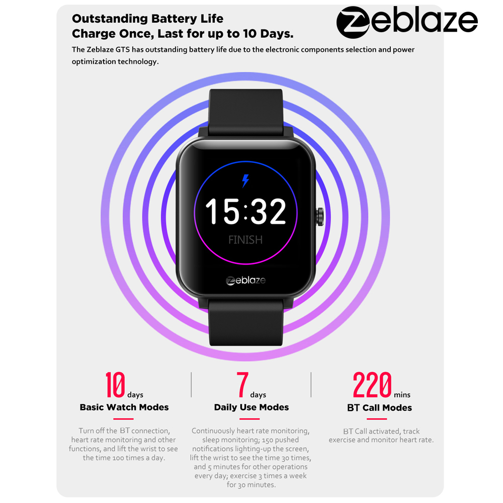 Original Zeblaze GTS Smart Watch Bluetooth Call IP67 Waterproof 1.54 inch IPS Screen Heart Rate Monitor DIY Watchface Smartwatch