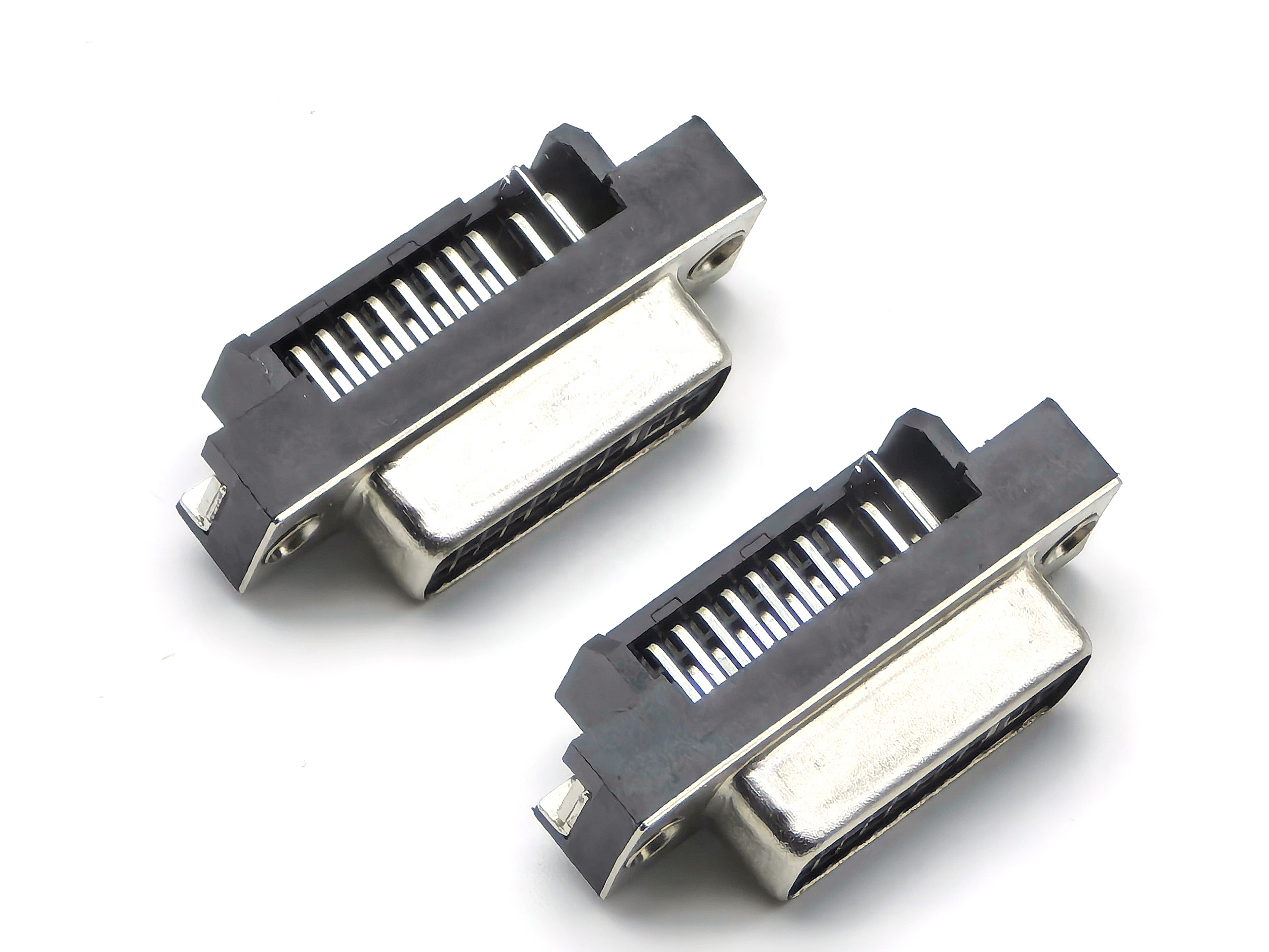 DVI Connector Right Angle DIP Female Black With Selective Gold Plating and Riveting Including Screws  29P