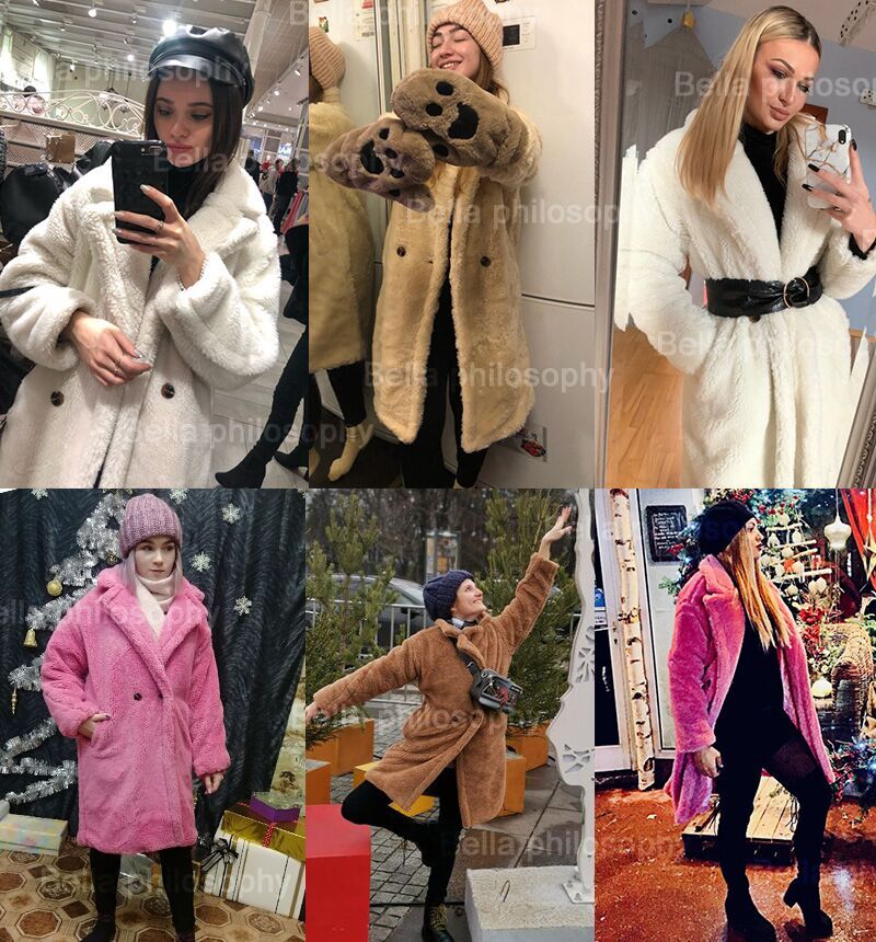 Bella Philosophy Women Winter Faux Fur Warm Long Coat Long Sleeve Female Thick Teddy Bear Coat Casual Loose Oversize Outwears