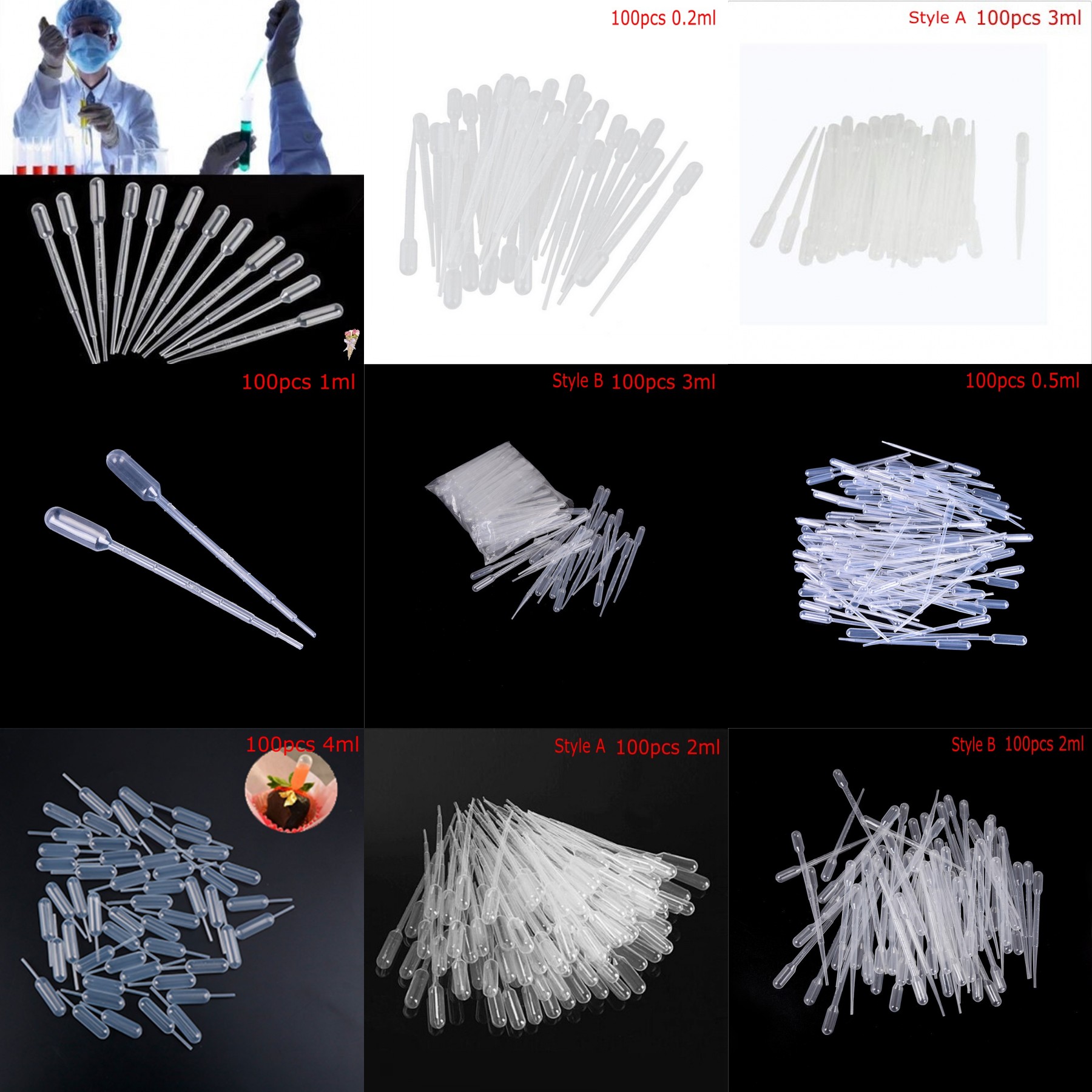 100Pcs 0.2/0.5/1/3/4ML Pipettes Plastic Disposable Graduated Pasteur Pipette Dropper Polyethylene Makeup Tools laboratory tools