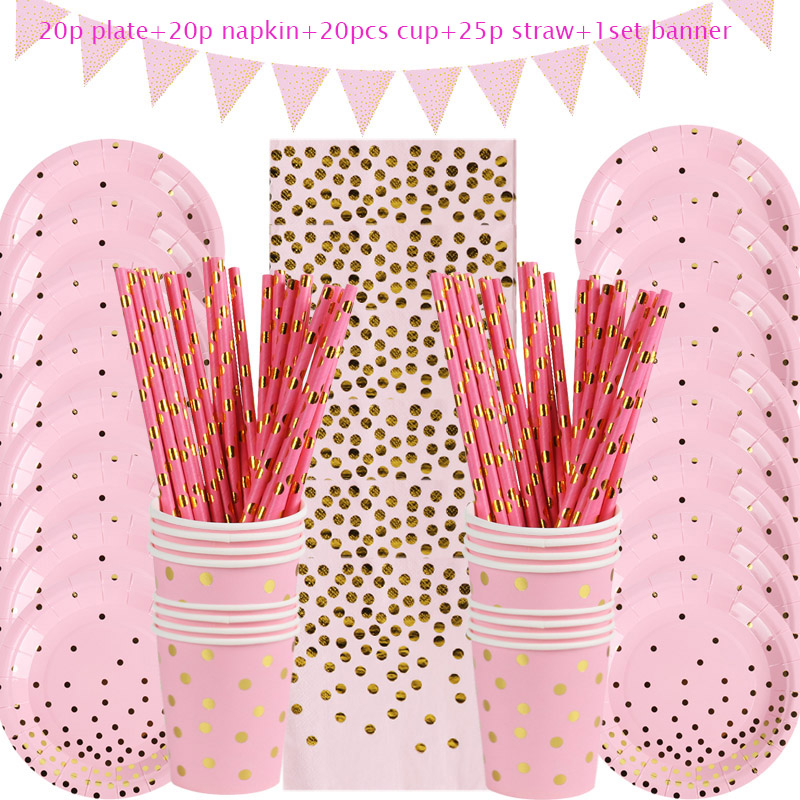 Birthday Decorations Disposable Tableware Set Paper Straws Cups Plates Banner Napkins Boy Girl Kids Adult Birthday Party Decor