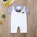 2019 Newborn Boy Kids Baby Rompers Tuxedo Suit Outfits Striped Patchwork Jumpsuit Romper Gentleman 0-24M