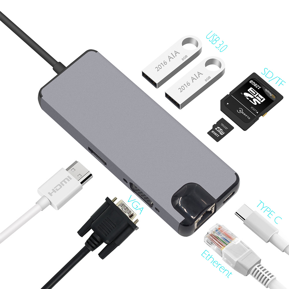 Ethernet Adapter SD/TF USB Hub Converter 4K HDMI VGA Type C 3.0 USB to RJ45 Lan Network Card For Macbook Mate book Samsung