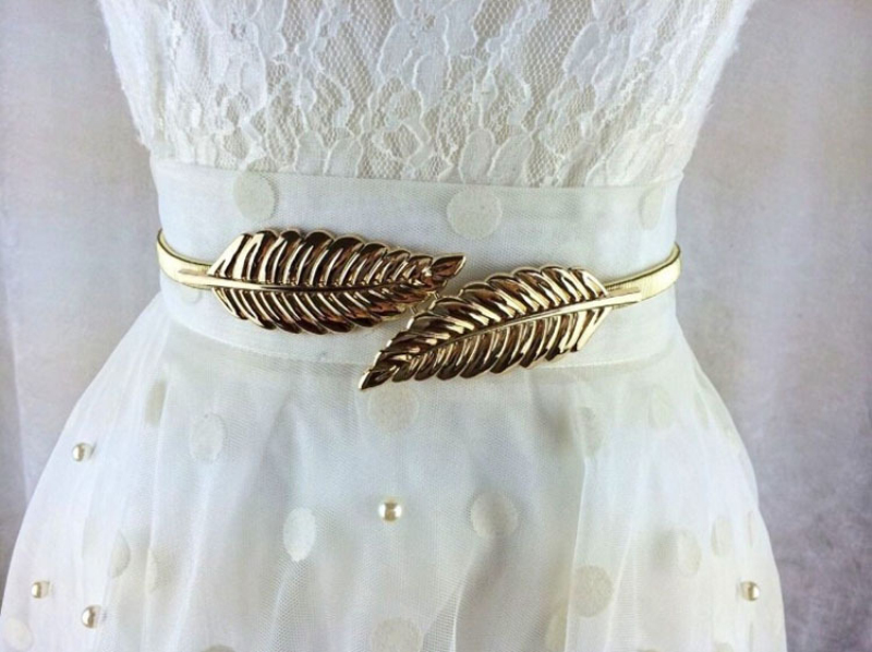 Women's Fashion Metal Golden Silver Leaves Chain Belt Waist Band Elasticity Waist Belt For Dress Skirt Bands Female