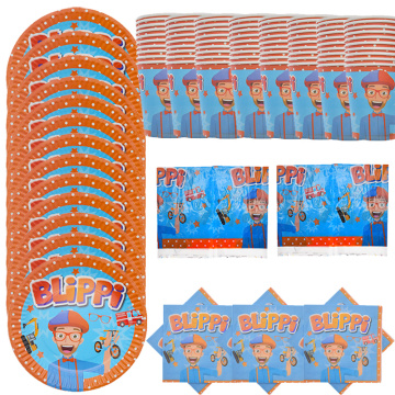 Blippi Disposable tableware set Paper Cups Plates napkins Straw Kids Happy Birthday Party Decoration baby shower Party Supplies