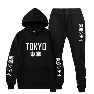 2-piece set Hoodies Sweatpants Suit Harajuku Tokyo Print Tracksuit Men Women Casual Sweatshirt Fleece Pants Jogging Pullover