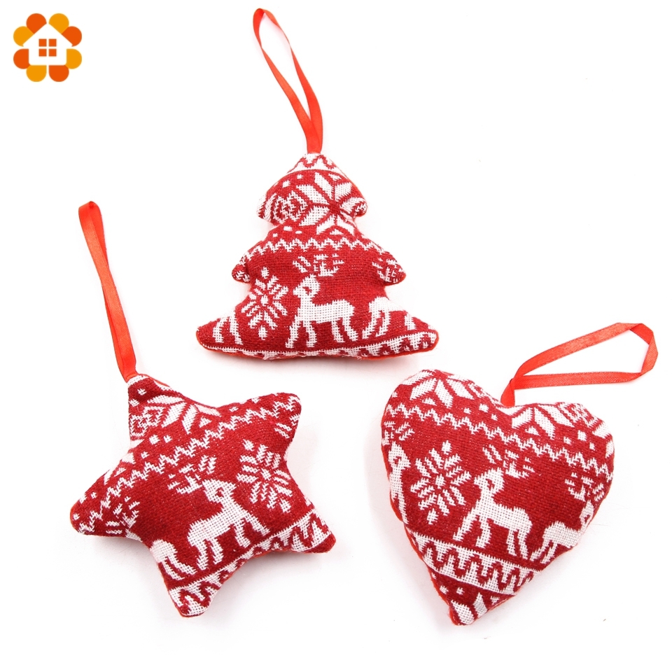 1PC Red Heart&Star&Tree Cloth Ornaments Christmas Pendant Ornaments For Xmas Tree Decorations Kids Gift Christmas Party Supplies