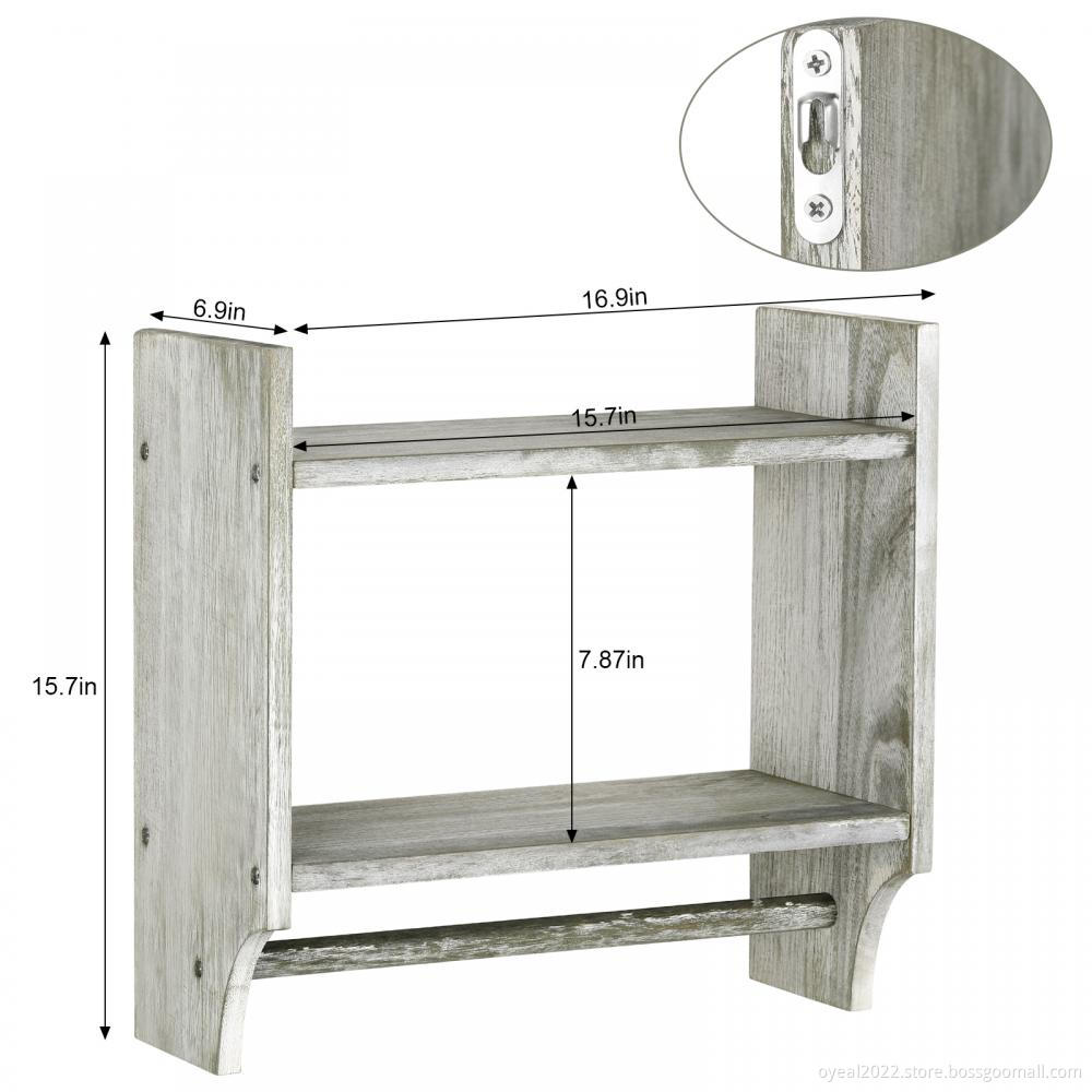 Wooden Bathroom Shelf with Towel Bar