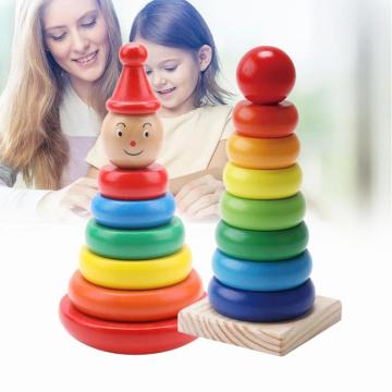 Kids Wooden Rainbow Tower Ring Children Building Blocks Stacking Toy Baby Colorful Tower Ring Stack Up Assembled Toys Education