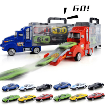 12Pcs/Set Diecast Cars Metal Model With Big Truck Vehicles Toys For Children Hot Wheels Car Container Carrier Boys Birthday Gift