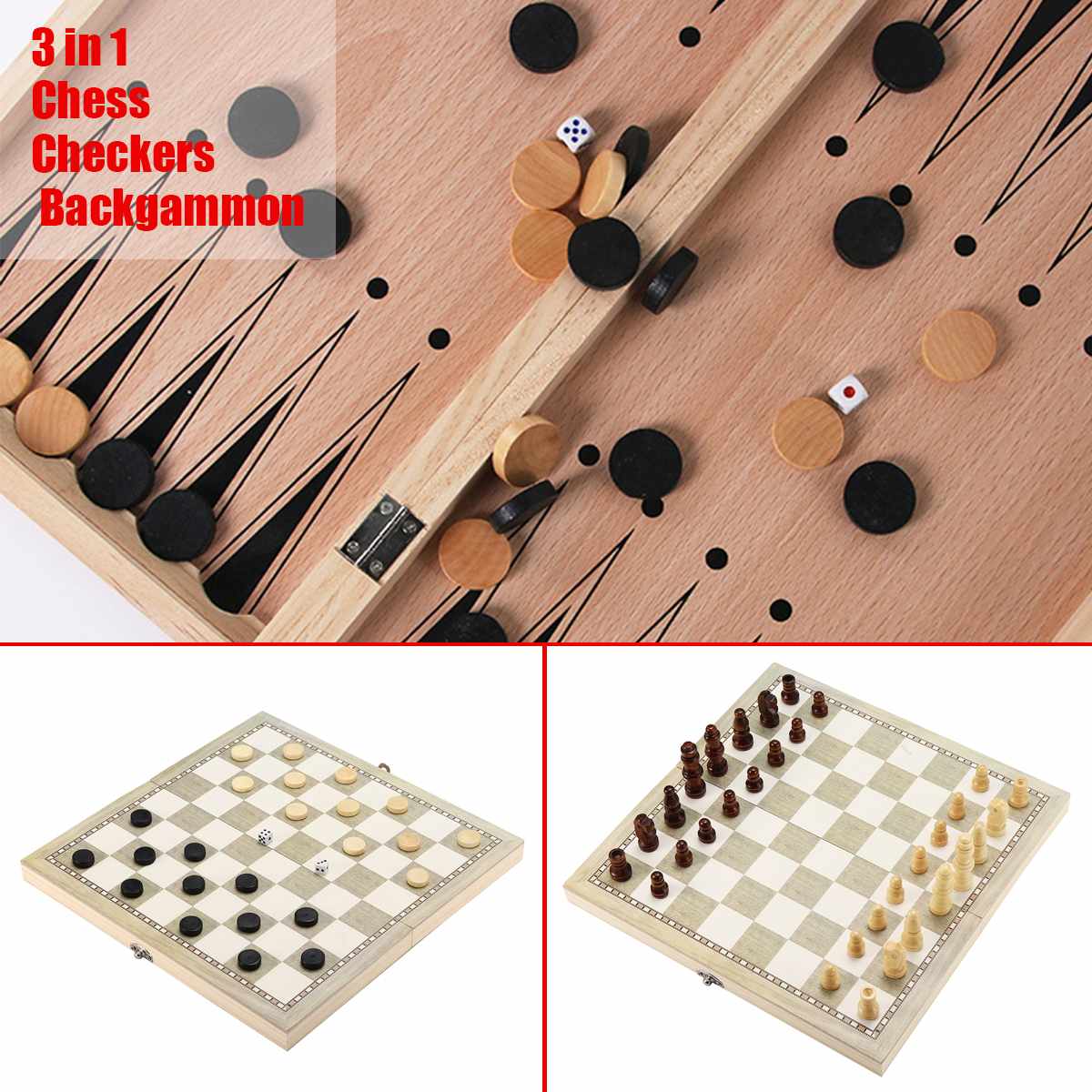 Wooden Chess Set Folding Magnetic Large Board With 34 Chess Pieces Interior for Storage Portable Travel Board Game Set For Kid