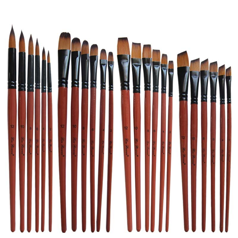 6Pcs/set Watercolor Gouache Paint Brushes Nylon Hair Oil Round Pointed Tip Painting Brush Set Stationery Art Supplies