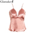 Glamaker Luxury satin sexy tank top Women clothes beach fitness summer top female v neck club party 2019 camisoles & tanks cami
