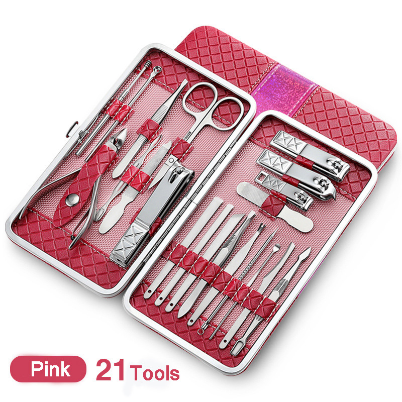 21 pcs Manicure Set kit Pedicure Scissor Tweezer Knife Ear pick Utility Nail Clipper Stainless steel Nail Care Tool Sets Upgrade