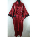 Reversible Black/Burgundy Men's Satin Silk Kimono Gown Chinese Traditional Embroidery Sleepwear Bandage Robe One Size 011011