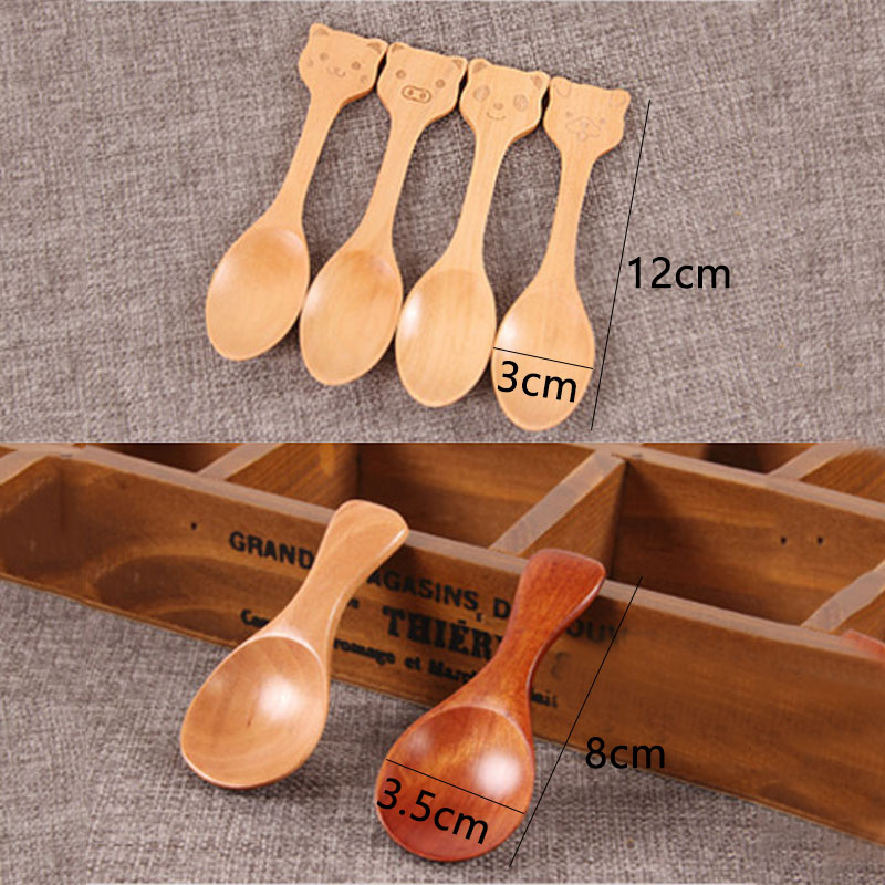 Mini Wooden Spoon Kitchen Spice Spoon Wood Sugar Tea Coffee Scoop Small Short Condiment Spoons Utensils Cooking Tool