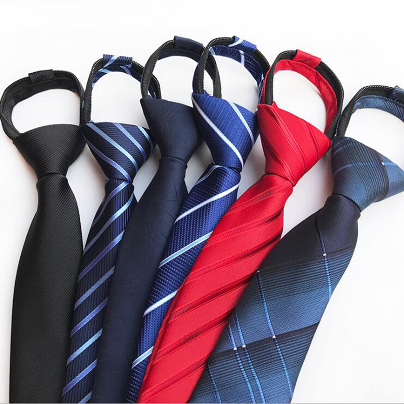 Ricnais 8cm Pre-knotted Tie For Boy For School Men's Tie New Craft Tie With Zipper Plaid Striped Silk Ties Slim Tie For Men
