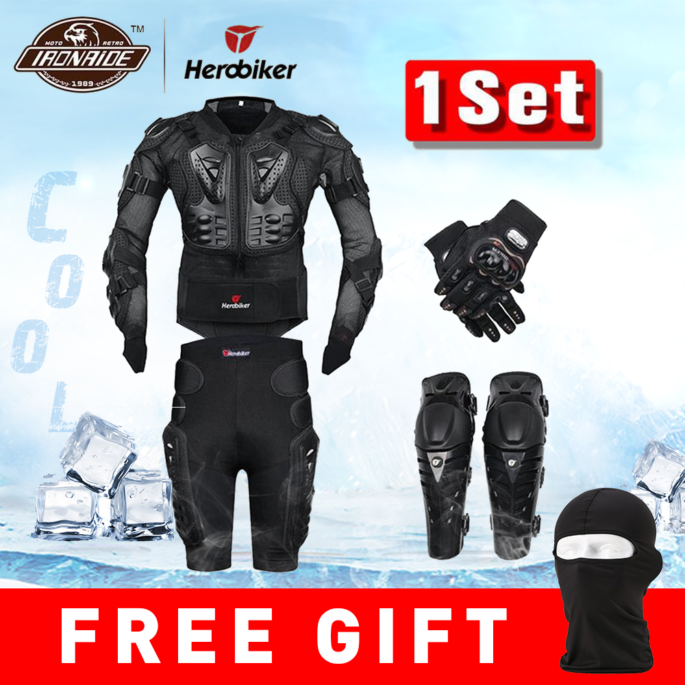 New Moto Motocross Racing Motorcycle Body Armor Protective Gear Motorcycle Jacket+Shorts Pants+Protection Knee Pads+Gloves Guard