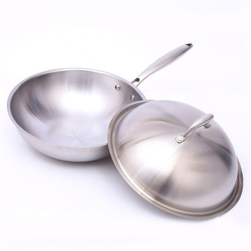 0% 32cm Stainless Steel Woks non-stick No Lampblack Non-coating with Cover Kitchen Cookware Use for Induction Cooker Gas