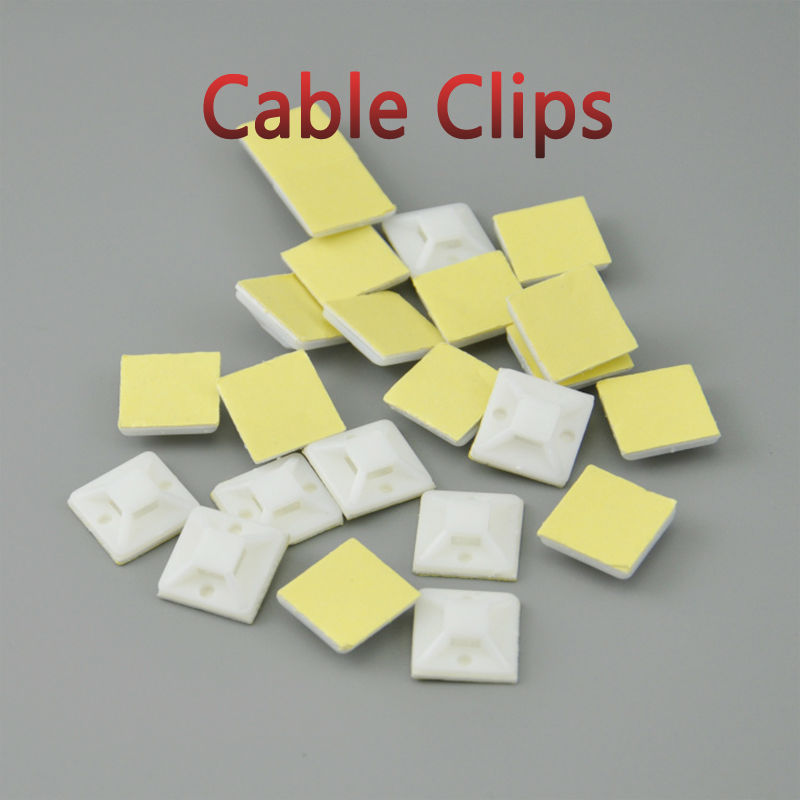 50pcs Self Adhesive Cable Tie Mounts 40*40 Car Wire Tie Clips Flat Holder Fixer Organizer Drop Adhesive Clamp White Black