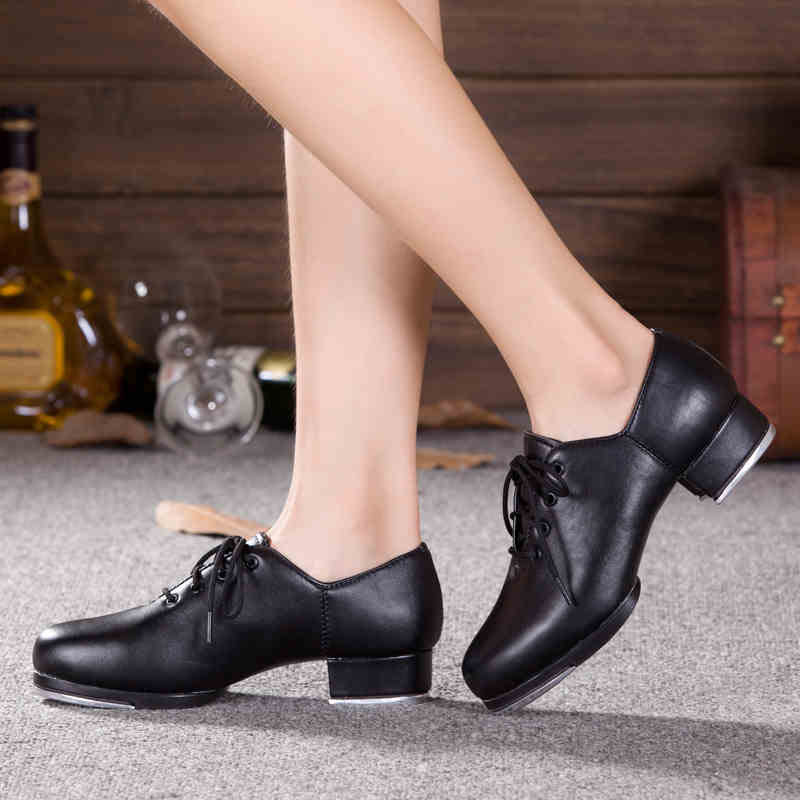 Leather Tap Dance Shoes for Children Boys Girls 3Years-15Y Students Lacing High-impact Aluminum Plate Taps Step dance Shoe 26-40