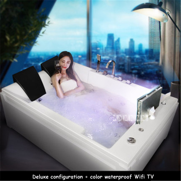 SR5D026 Double Bathtub Household Thermostatic Heating Surf Massage Bathtub Smart Acrylic Bathtub+Waterproof WIFI TV 110V/220V