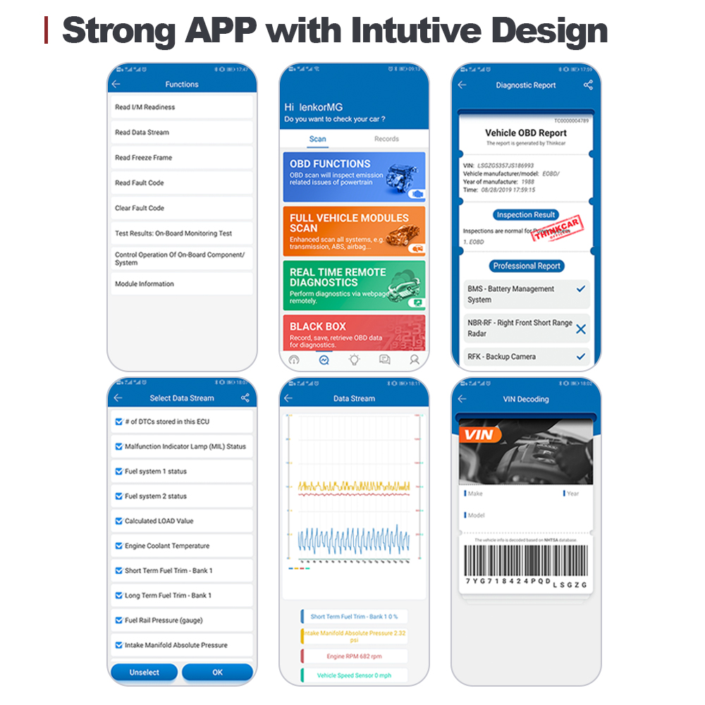 THINKCAR 1S OBD2 Scanner Code Reader Car Full System Diagnostic Tool Full OBDII Functions Automotivo DTCs Lookup Print Report