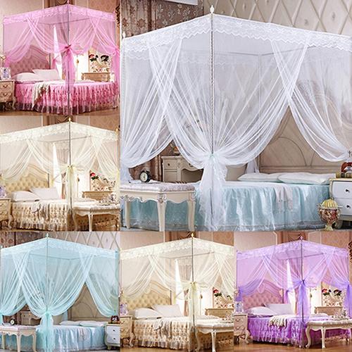 European Style 5 Corner Post Romantic Princess Lace Canopy Mosquito Net No Frame for Twin Full Queen King Bed Netting Bedding
