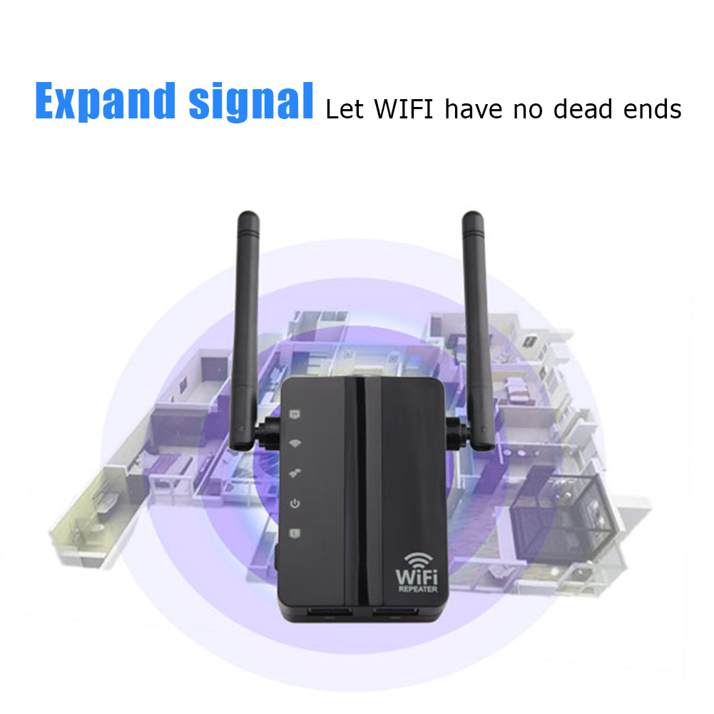 2.4G Wireless WiFi Repeater Dual Band 300Mbps Signal Amplifier Booster 2 Antennas WiFi Range Extender Wlan LAN Port Router