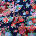 Navy Blue Blossom Cotton Bronzing Fabric, Butterfly Crane Precut Sewing Fabric Patchworks Quilting DIY Japanese Fabric